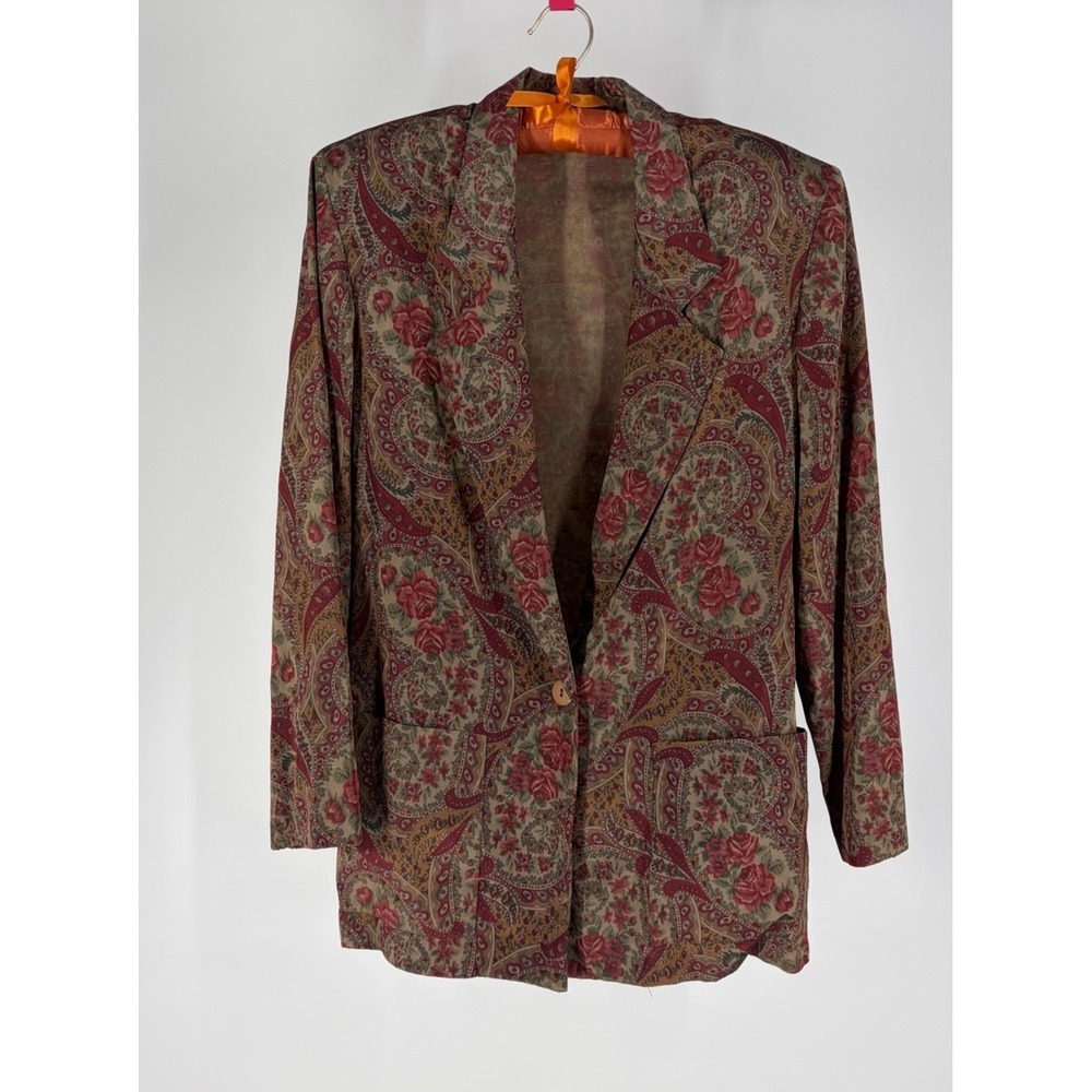VTG 90s Paisley Floral Blazer Jacket Boho Cottagecore USA Women Granny Retro S